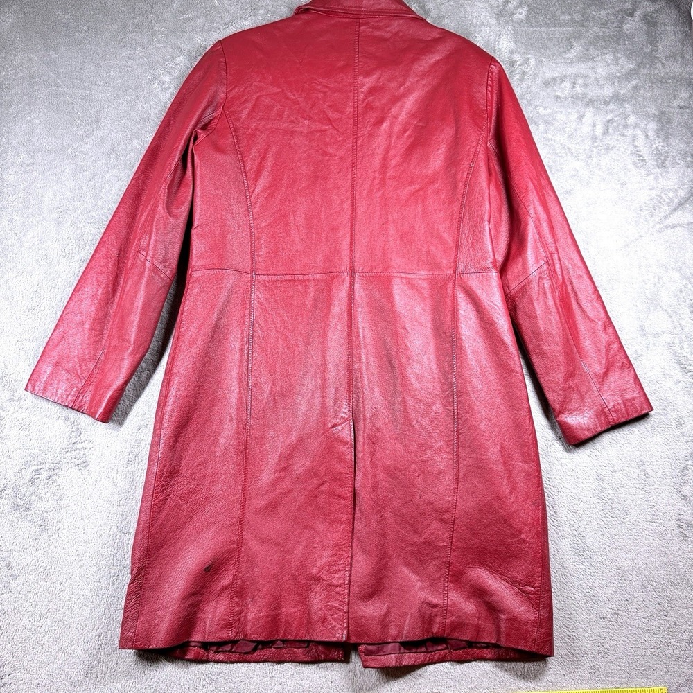 Vintage Metrostyle Red Leather Long Coat Womens 18 Button Front Jacket Retro - Picture 2 of 13